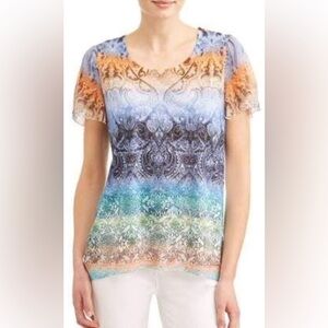 Time & True Multicolor Sublimination Embellished S/S Blouse- L/G 12-14